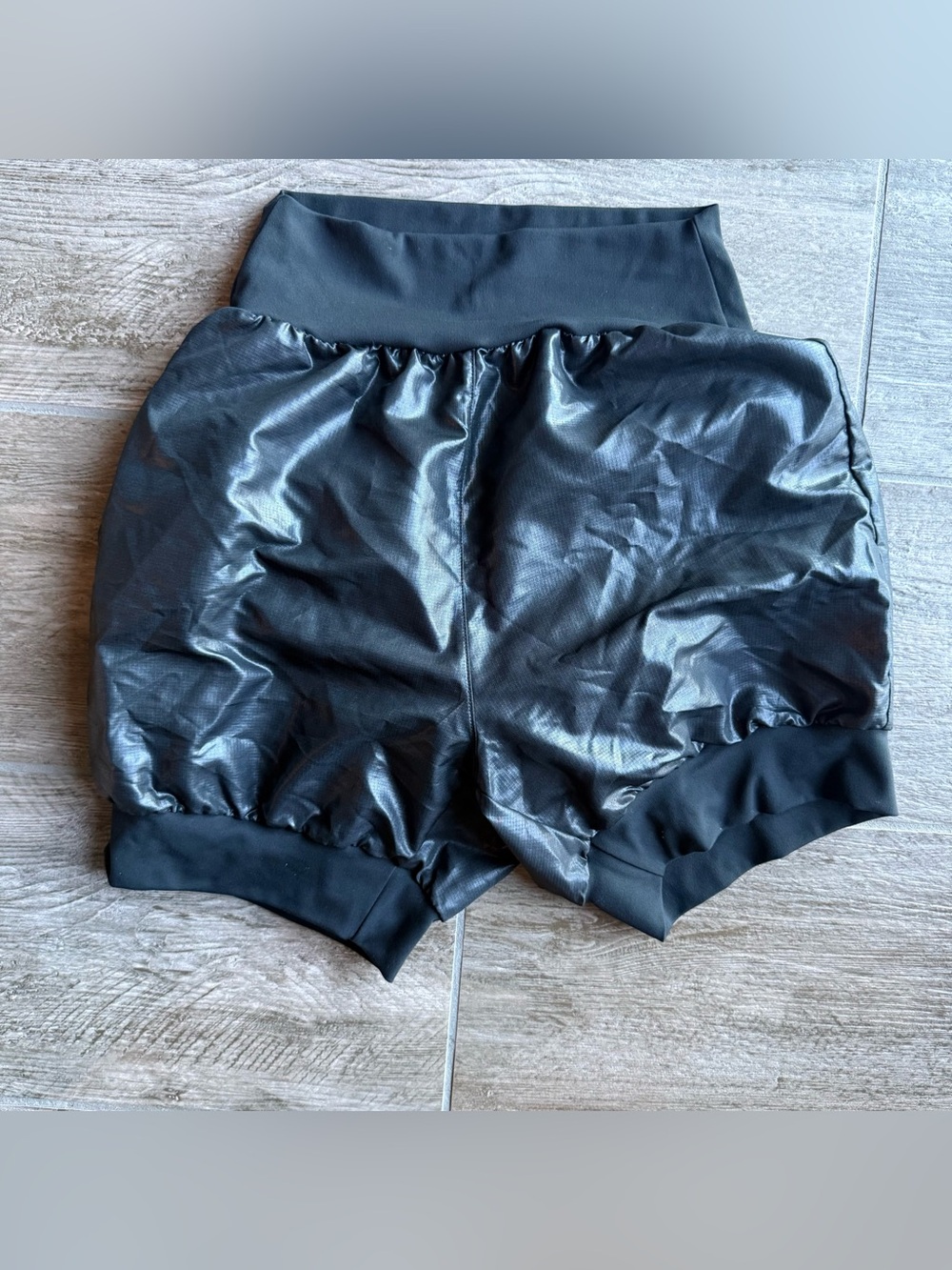 Jo & Jax Black Shiny Bubble Warmup Shorts with Stretch Waistband